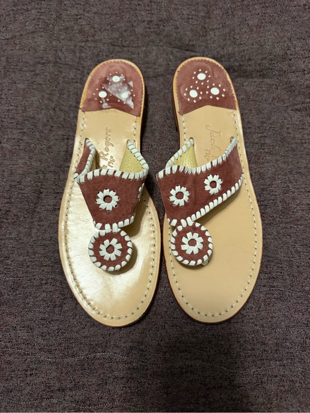 Jack Rogers Original Jacks Women’s Sandal in Luggage and White Sz 10